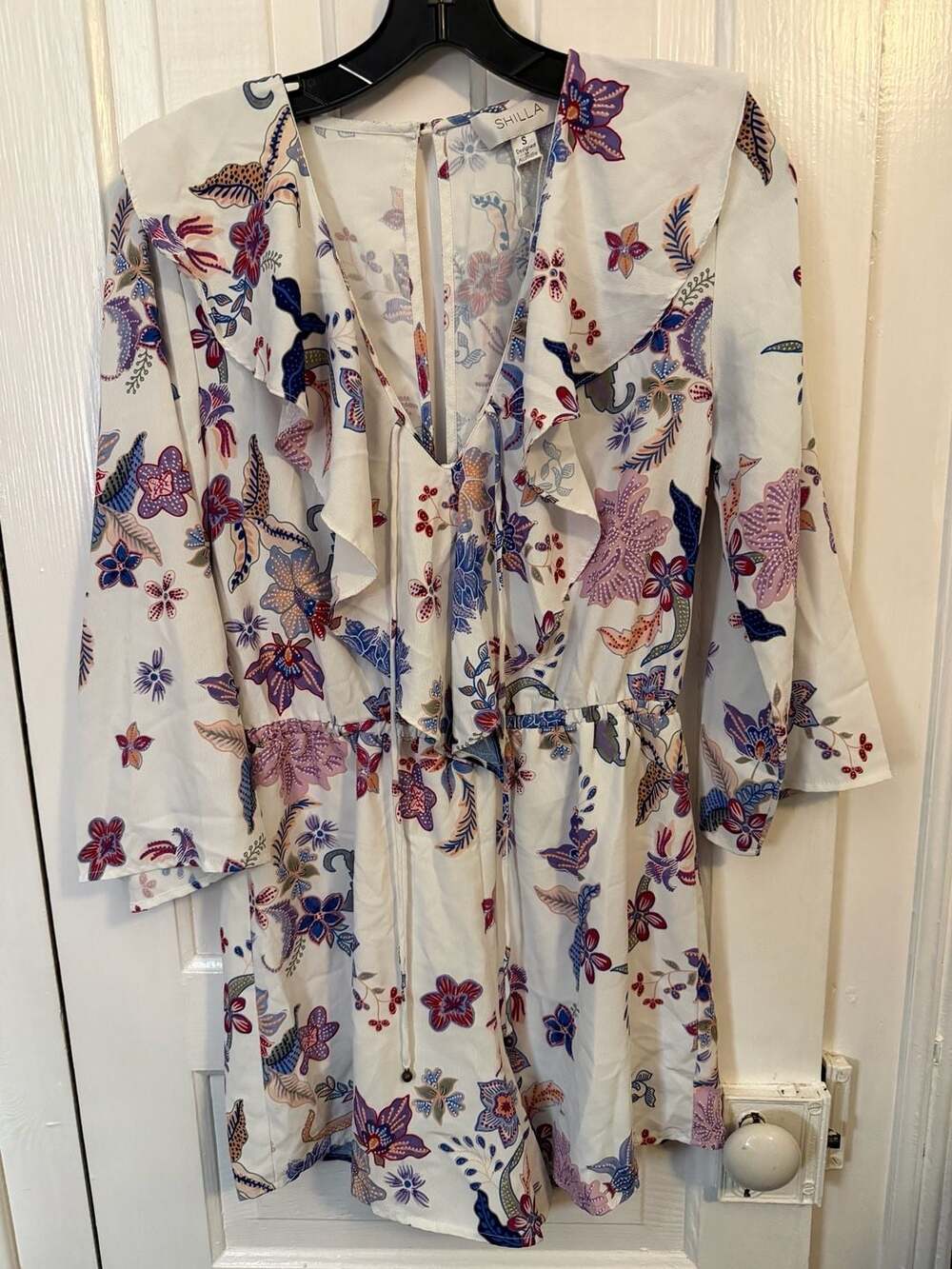 SHILLA Floral Ruffle Playsuit Romper White Purple Size Small
